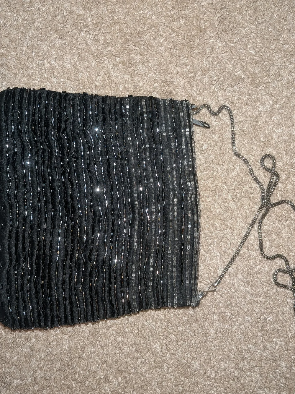 Vintage La Regale Black Beaded Evening Bag with Chain Strap